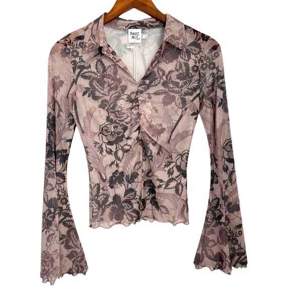 Princess Polly Carnival Long Sleeve Sheer Mesh Shirt - Picture 1 of 16